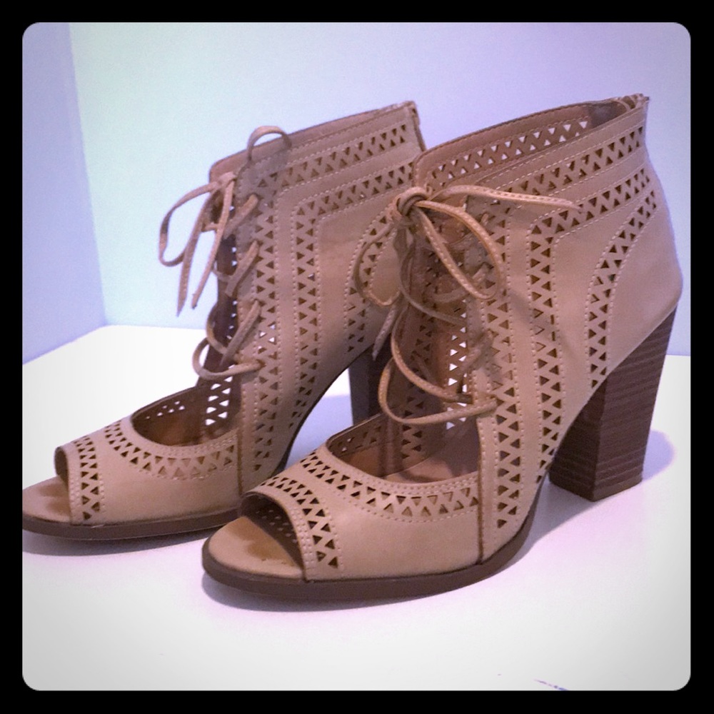 Tan lace up high heel